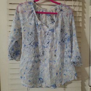 Motherhood Maternity Medium blue and silver chiffon see-through blouse